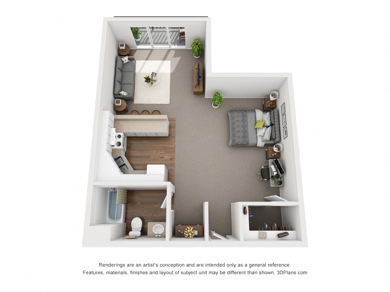 Floor plan for studio, 1 bath, 547 sqft